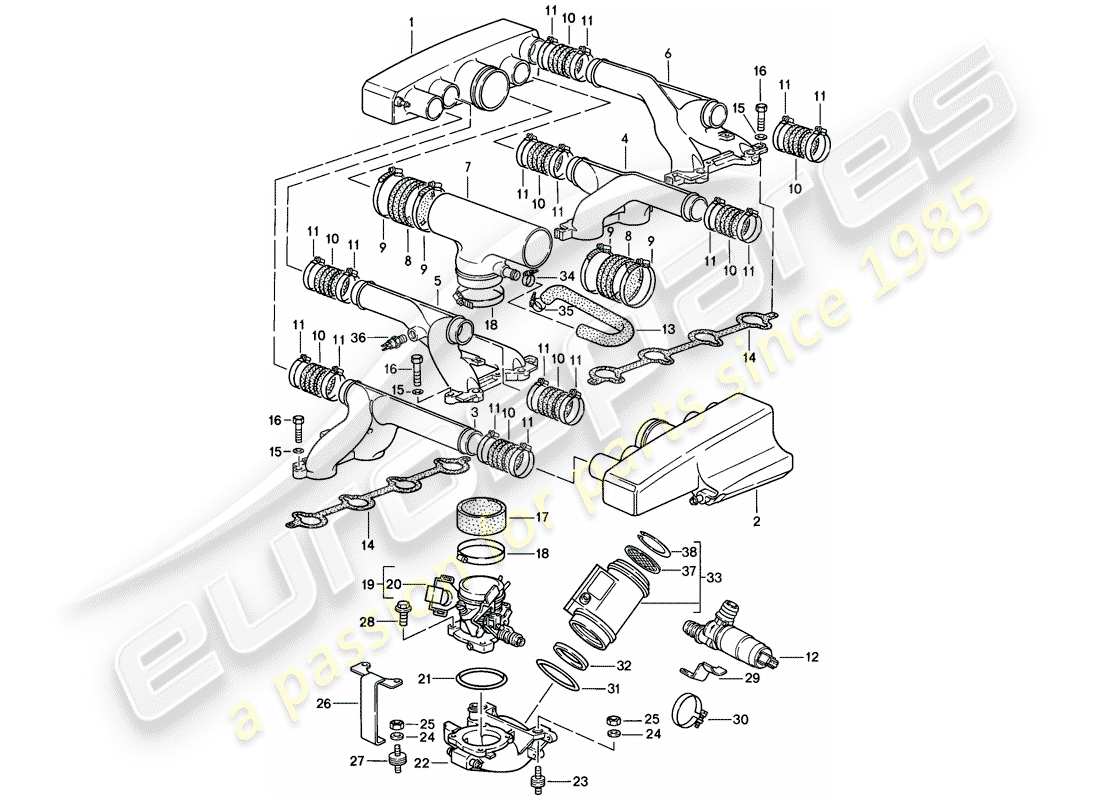 eine teilezeichnung aus dem porsche 1984 (928) teilekatalog