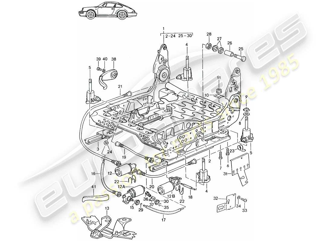 eine teilezeichnung aus dem porsche 1988 (seats for 944/968/911/928) teilekatalog