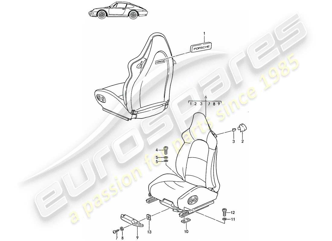 eine teilezeichnung aus dem porsche 1986 (seats for 944/968/911/928) teilekatalog