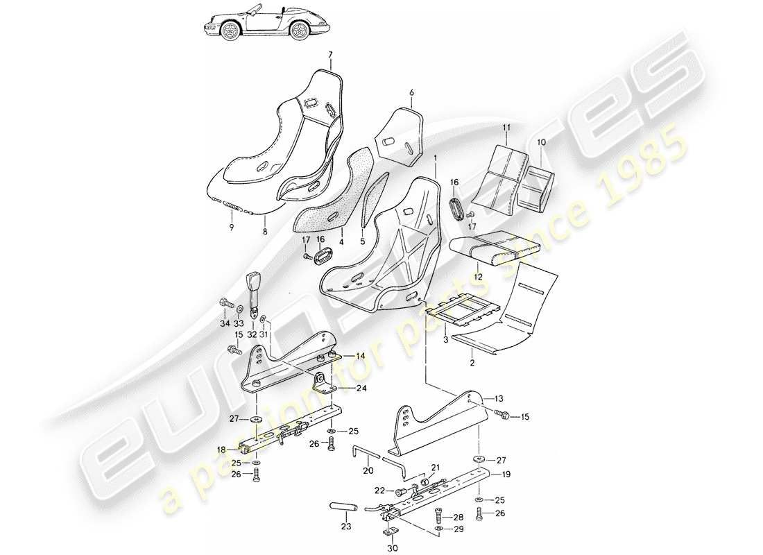 eine teilezeichnung aus dem porsche 1987 (seats for 944/968/911/928) teilekatalog