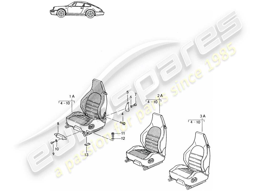 eine teilezeichnung aus dem porsche 1987 (seats for 944/968/911/928) teilekatalog