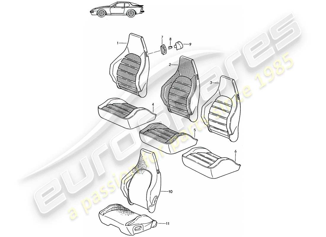 eine teilezeichnung aus dem porsche 1994 (seats for 944/968/911/928) teilekatalog