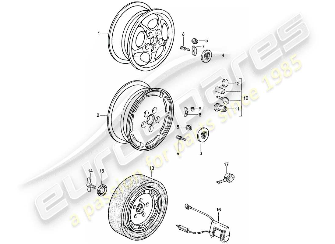 porsche 1988 (944) scheibenrad - d - mj 1987>> ersatzteildiagramm