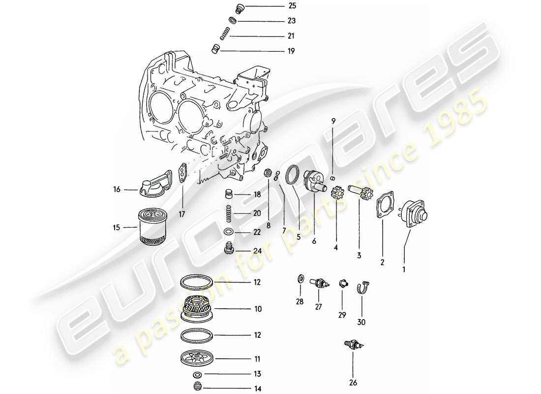 porsche 1972 (914) motorschmierung - ölpumpe - ölfilter - ölsieb ersatzteildiagramm