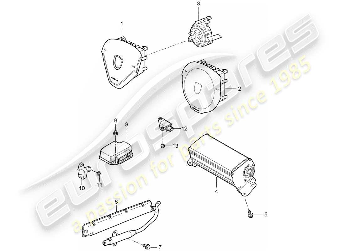 porsche 2007 (997-1 turbo / gt2) airbag-teilediagramm