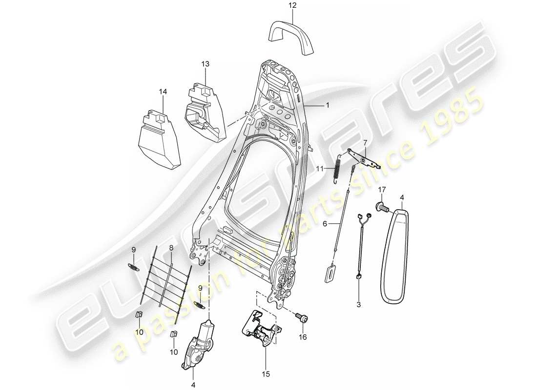 porsche 2008 (987 cayman) rückenlehnenrahmen ersatzteildiagramm