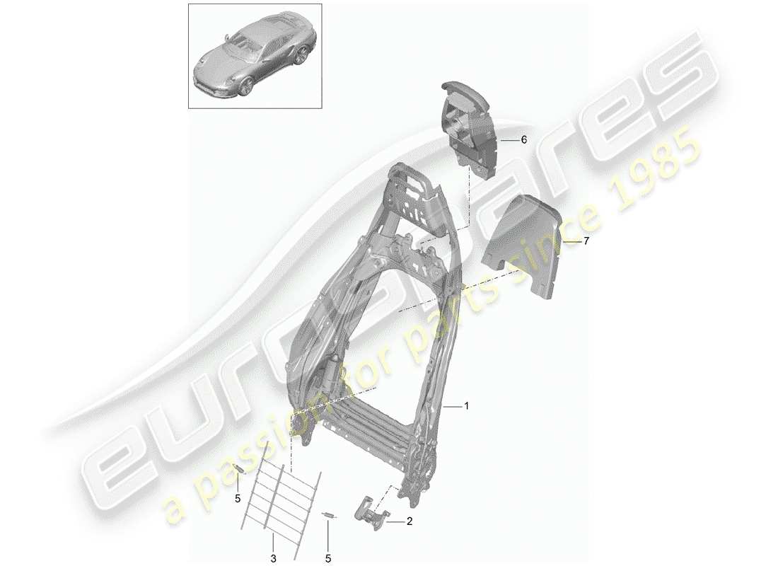 porsche 2017 (991-2 turbo) rahmen - rückenlehne ersatzteildiagramm