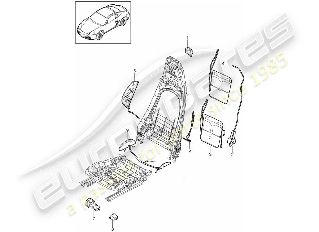 porsche 2009 (987 cayman) lumbar support ersatzteildiagramm