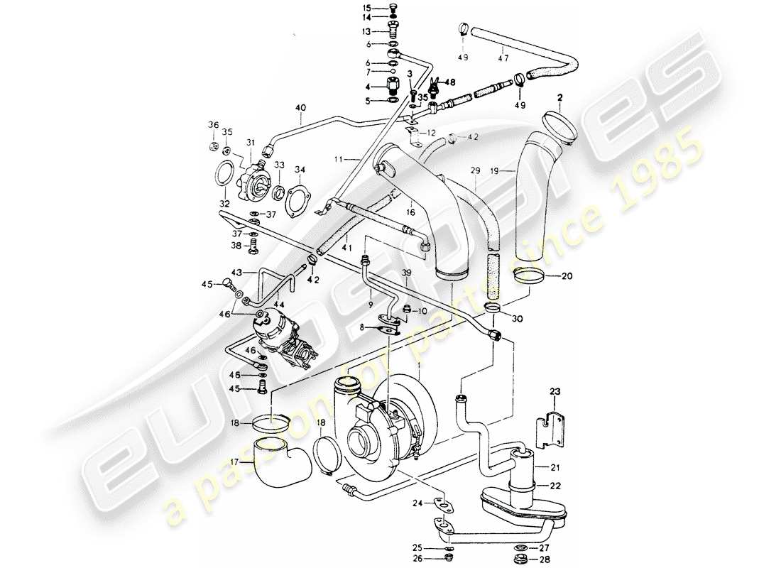 porsche 1993 (964) turbolader - ölversorgung - für - abgasturbolader ersatzteildiagramm