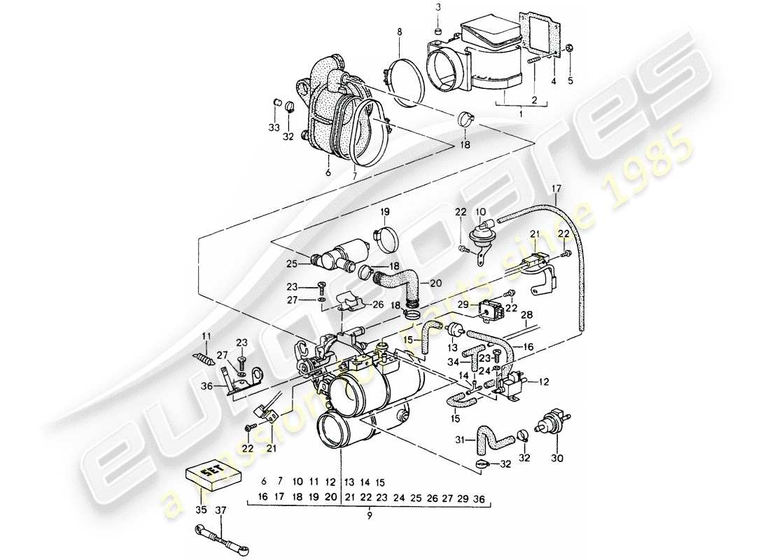 porsche 1993 (964) l-jetronic - klappendüse - ansauggehäuse - magnesium - siehe tpi - gruppe 1 - nr. 26 ersatzteildiagramm