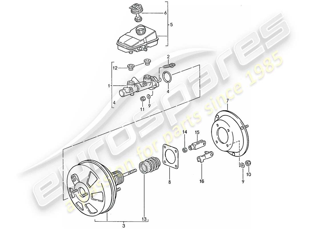 porsche 1990 (944) hauptbremszylinder - bremskraftverstärker - vorratsbehälter - anti-blockiersystem -abs- ersatzteildiagramm