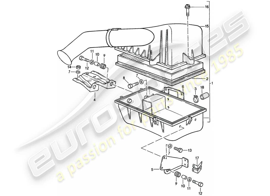 porsche 1988 (944) luftfiltersystem teilediagramm