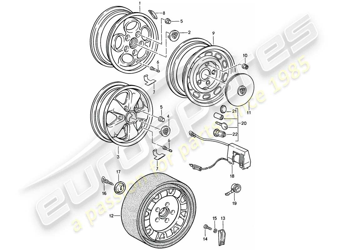 porsche 1988 (944) scheibenrad - d >> - mj 1986 ersatzteildiagramm