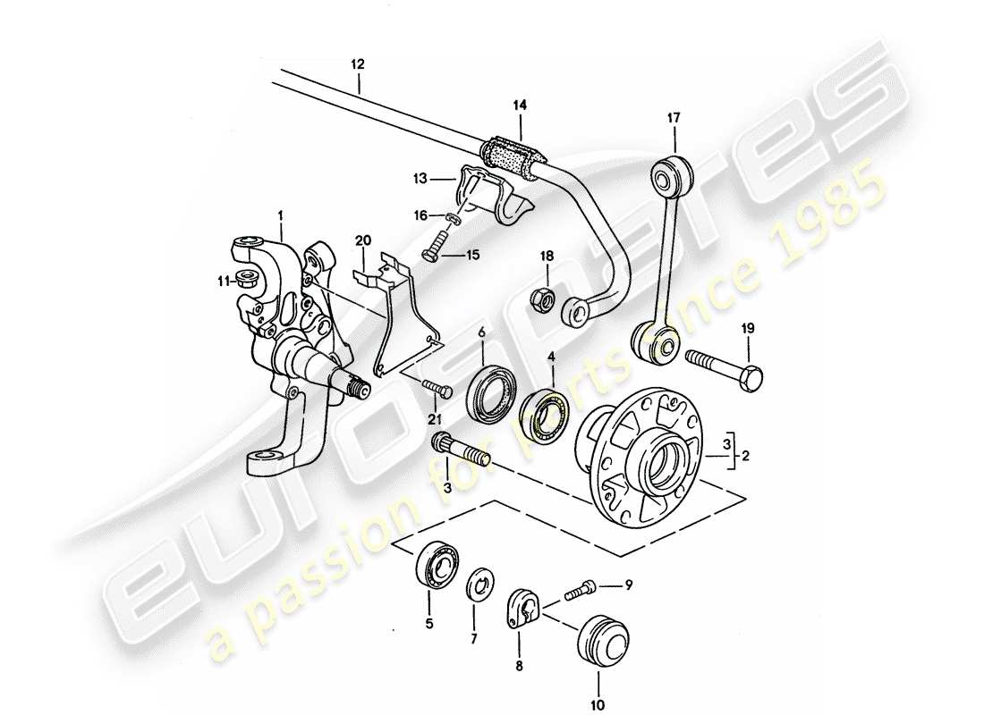 porsche 1993 (928) achsschenkel - schmiermittel ersatzteildiagramm