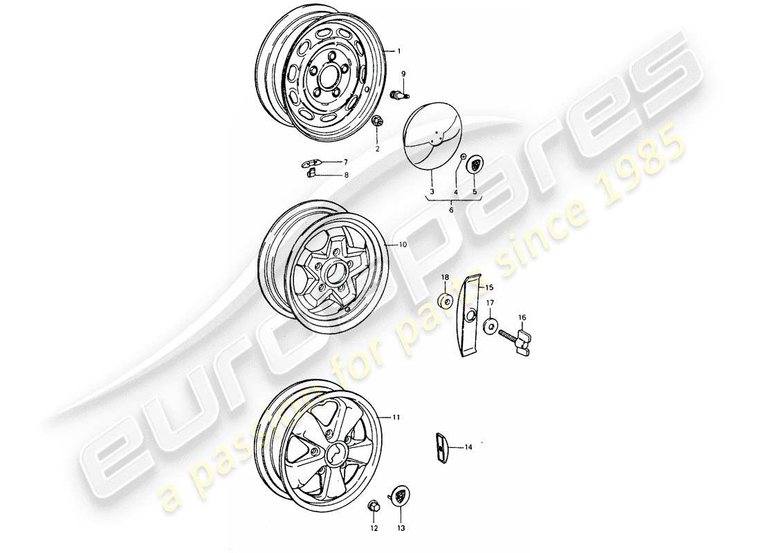 porsche 1977 (911 turbo) räder ersatzteildiagramm