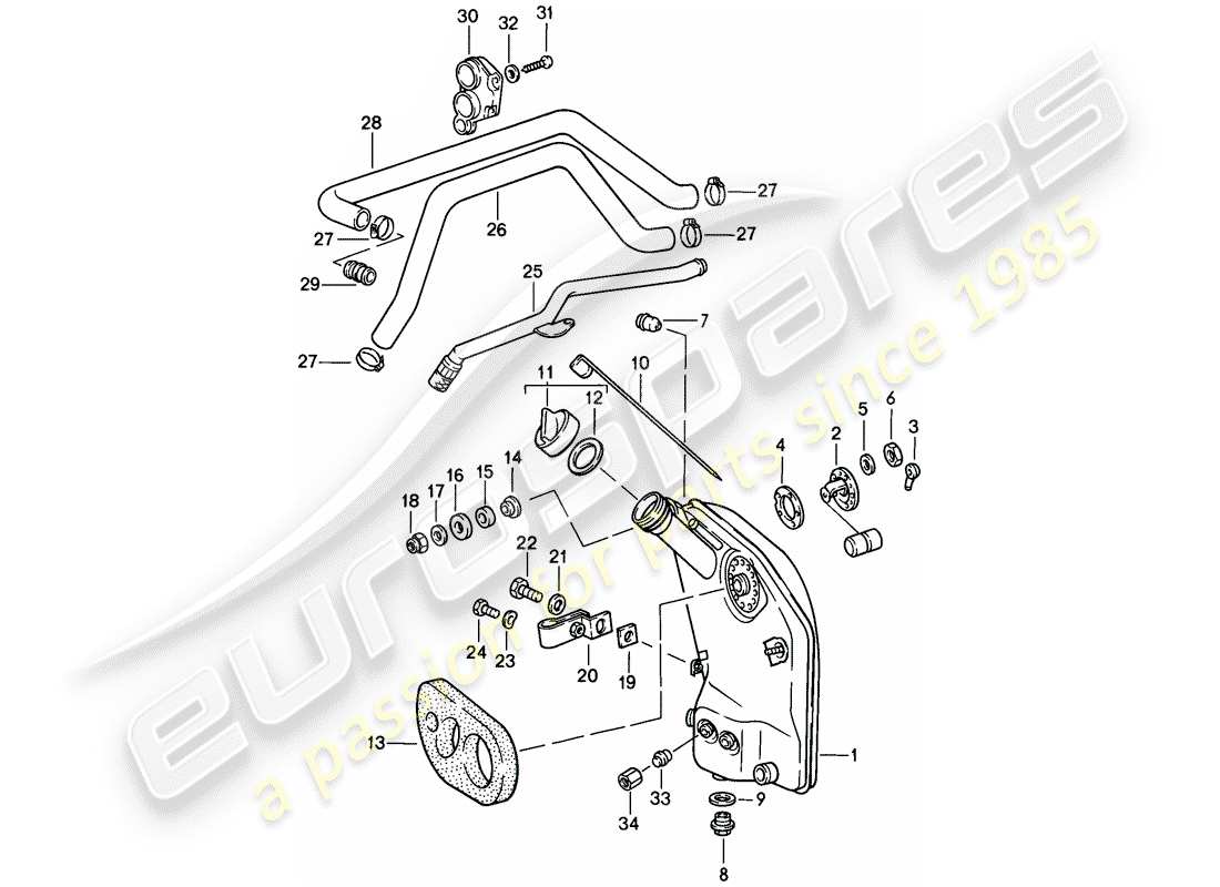porsche 1984 (911) motorschmierung - öltank - leitungen ersatzteildiagramm