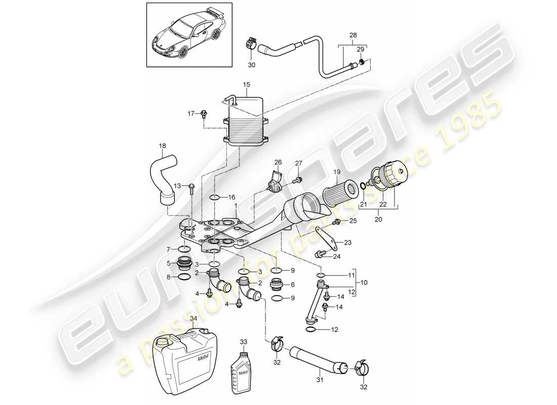 porsche 2009 (997-2 gt3) ölfilter ersatzteildiagramm