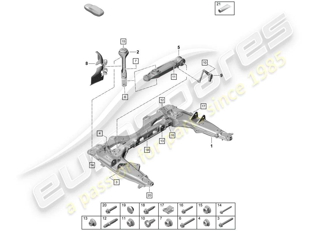 porsche 2020 (718 boxster spyder) quertraeger ersatzteildiagramm