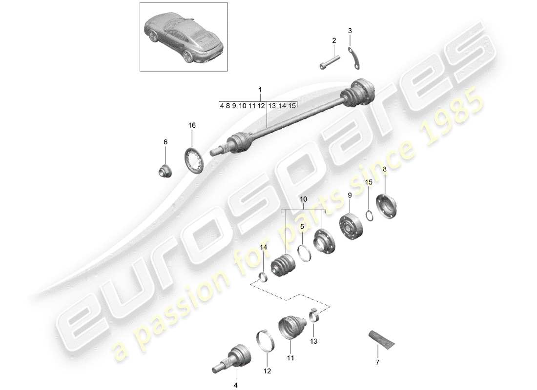 porsche 2016 (991-1 turbo) antriebswelle teilediagramm
