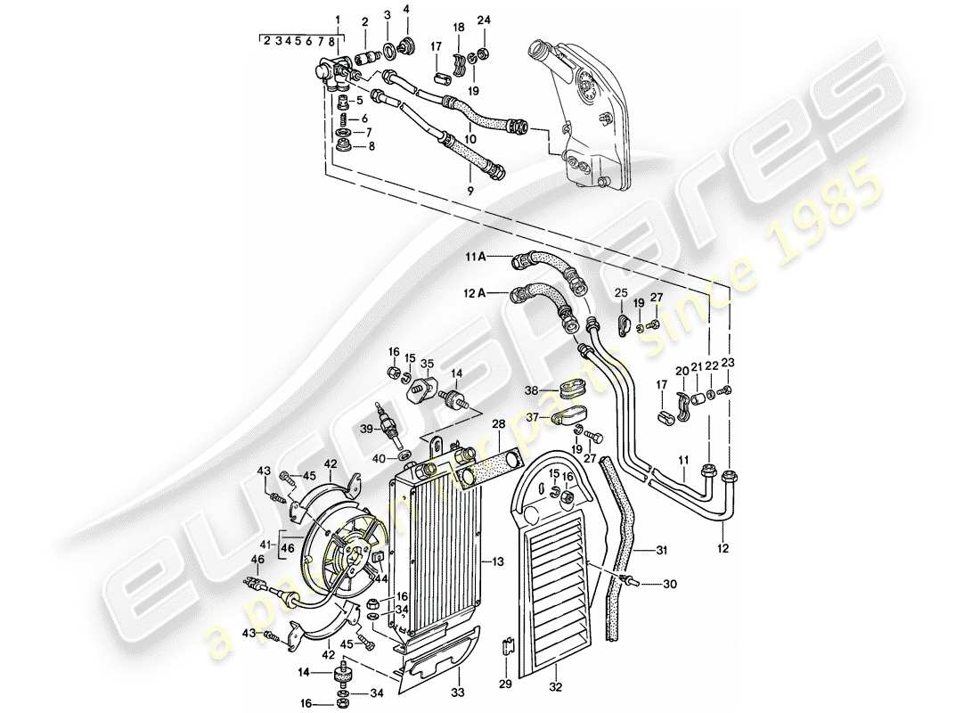 porsche 1989 (911) motorschmierung - ölkühler ersatzteildiagramm