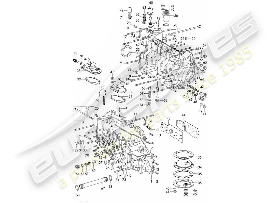 porsche 1965 (911/912) kurbelgehäuse - reparatursatz für wartung - dichtungssatz - siehe abbildung: ersatzteildiagramm