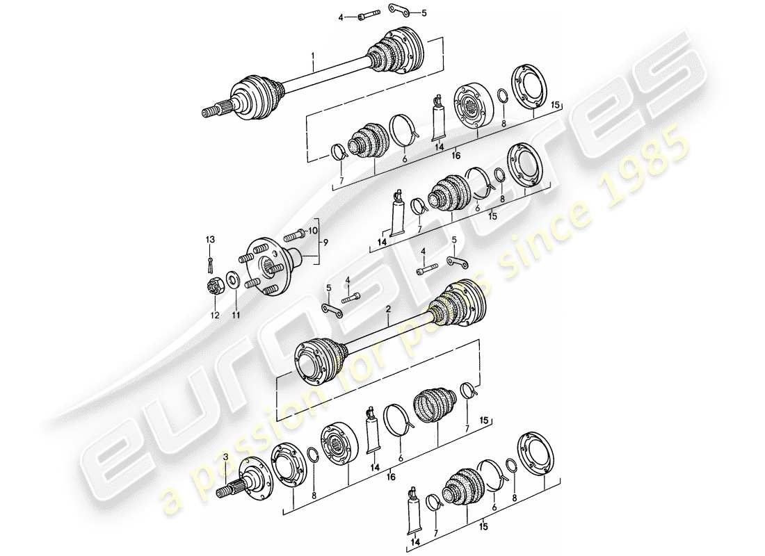 porsche 1989 (911) antriebswelle - hinterradnabe ersatzteildiagramm