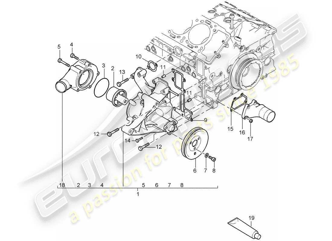porsche 2005 (carrera gt) wasserpumpe - thermostat ersatzteildiagramm