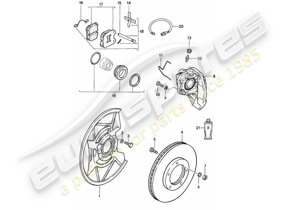 porsche 1988 (944) scheibenbremsen - vorderachse ersatzteildiagramm