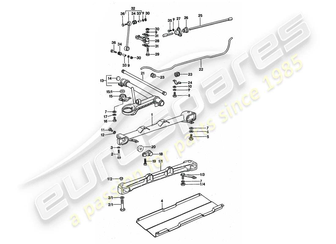 porsche 1975 (911 turbo) vorderachse - stabilisator - hilfsrahmen - leichtmetall