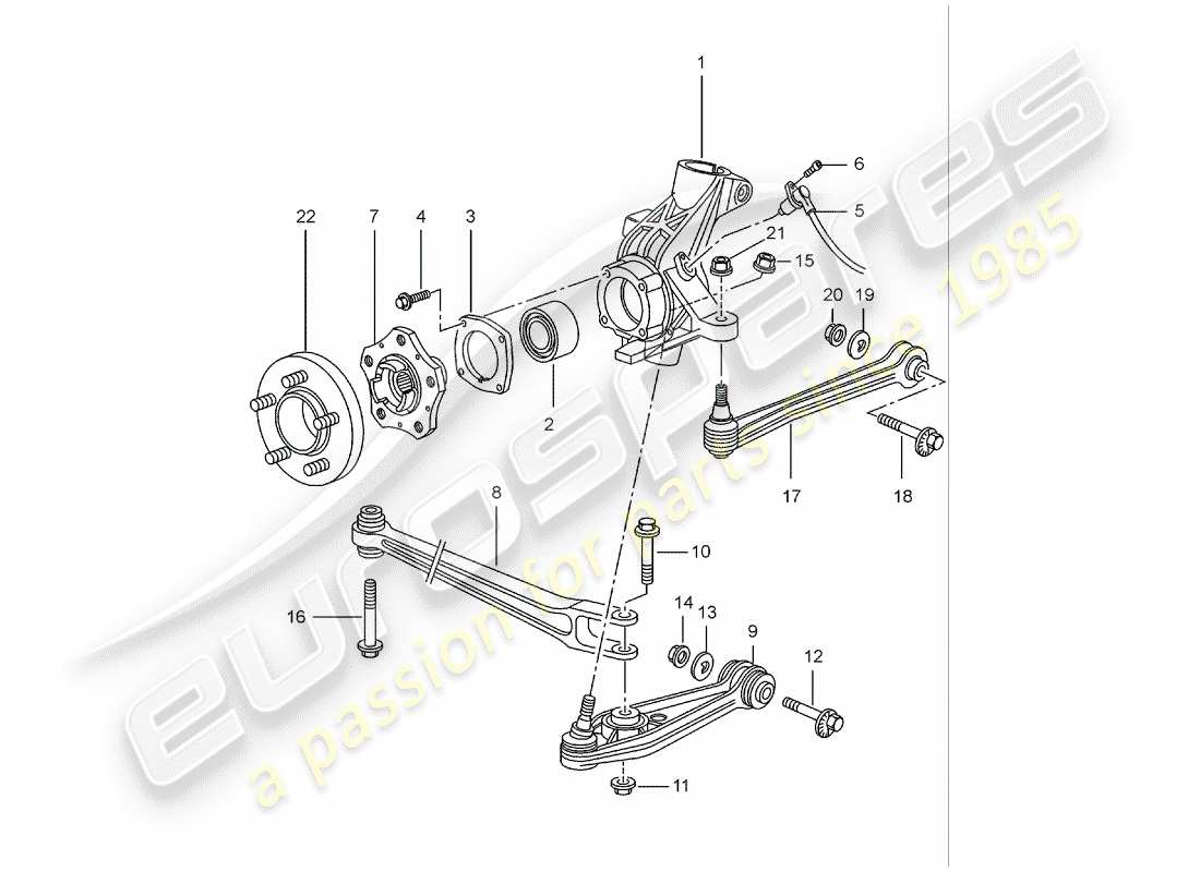 porsche 2004 (986 boxster) hinterachse - radträger - oberer lenker - radnabe ersatzteildiagramm