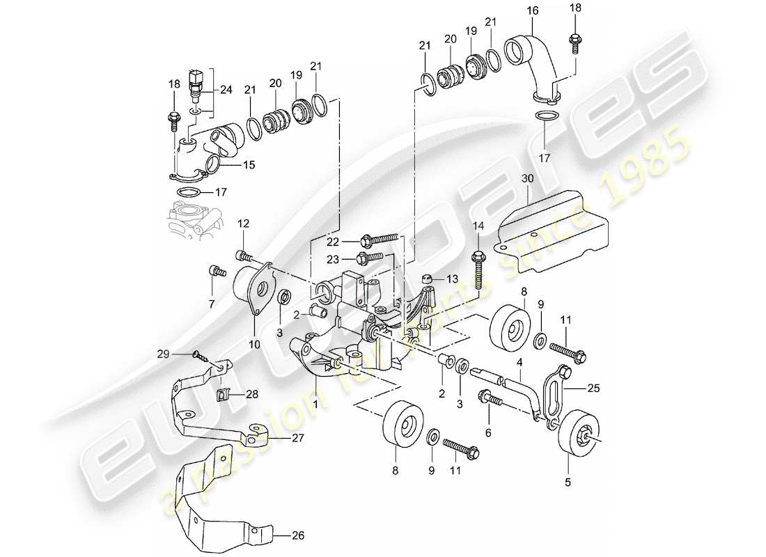 porsche 996 t/gt2 (2003) riemenspanner - riemenantrieb ersatzteildiagramm