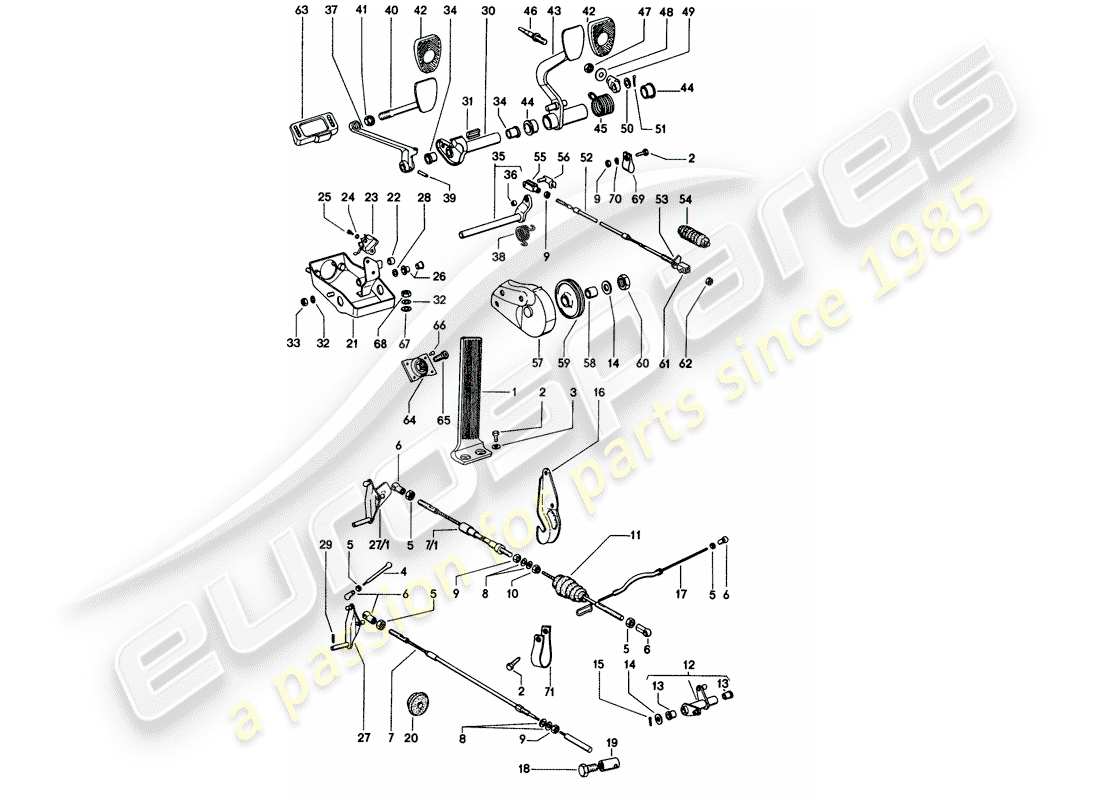 porsche 1974 (914) pedale - für fahrzeuge mit - schaltgetriebe ersatzteildiagramm