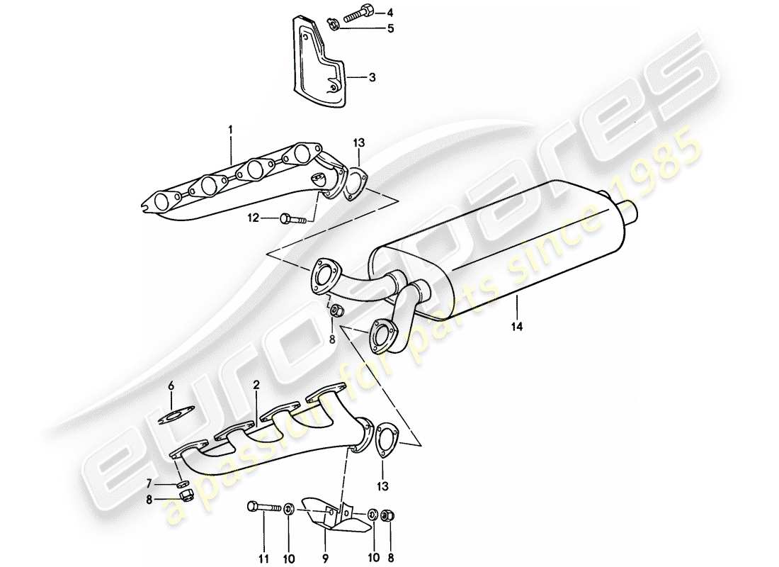porsche 1985 (928) auspuffanlage - auspuffschalldämpfer, vorne ersatzteildiagramm