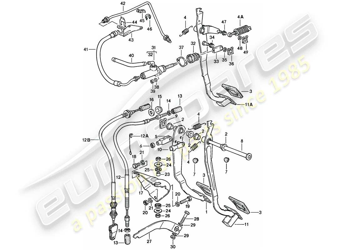 porsche 1976 (924) brems- und kupplungspedalen - cluster-ersatzteildiagramm