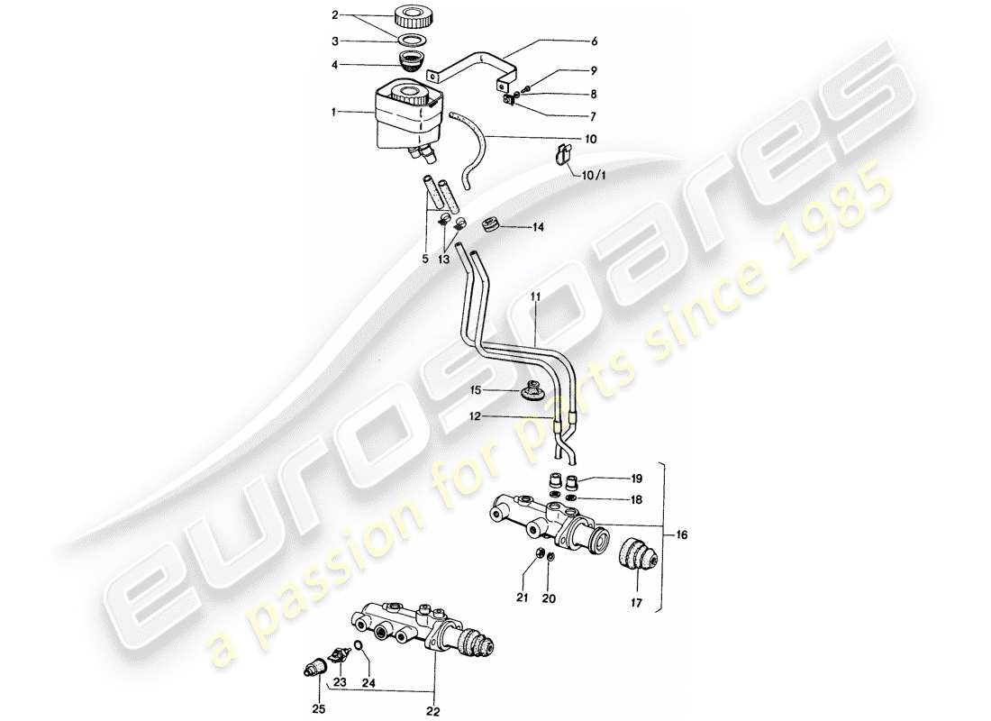 porsche 1972 (914) vorratsbehälter für - bremsflüssigkeit - hauptbremszylinder ersatzteildiagramm