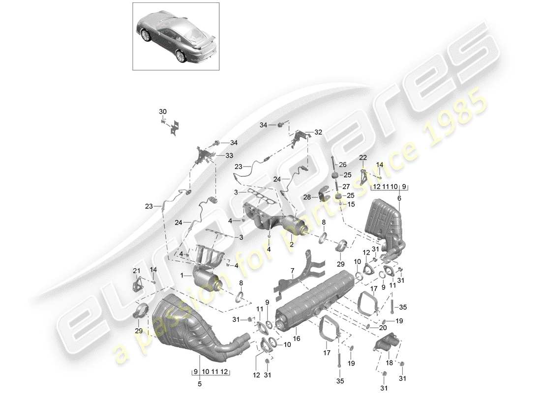 porsche 2017 (991-2 r/gt3/rs) auspuffanlage teilediagramm