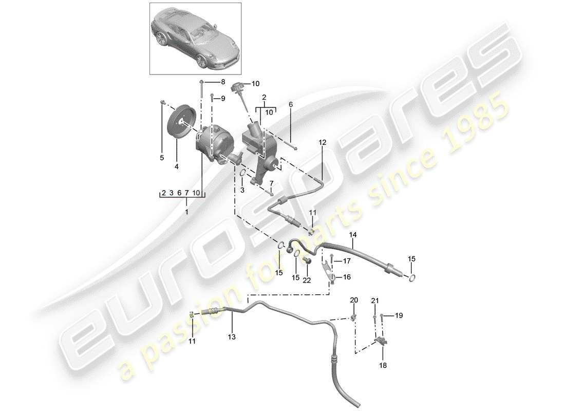 porsche 991 turbo (2020) hydraulikleitung ersatzteildiagramm