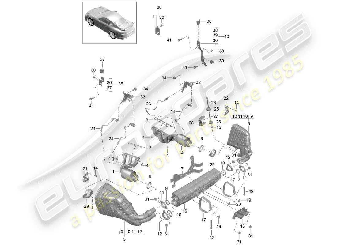 porsche 2019 (991-2 r/gt3/rs) auspuffanlage teilediagramm