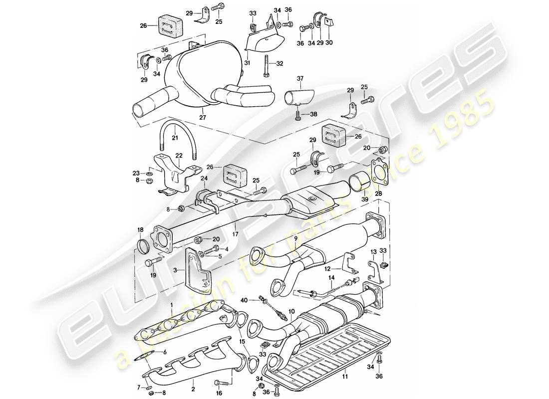 porsche 1978 (928) auspuffanlage - d - mj 1979>> ersatzteildiagramm