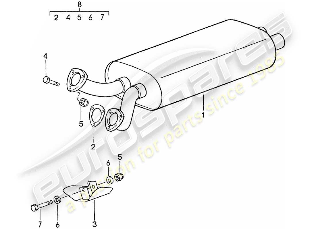 porsche 1988 (928) auspuffanlage - auspuffschalldämpfer, vorne ersatzteildiagramm