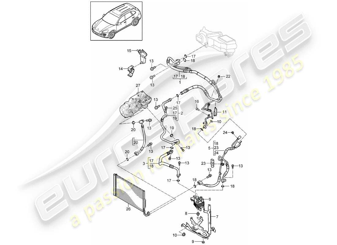 porsche 2018 (cayenne e2 92a) kältemittelkreislauf teilediagramm