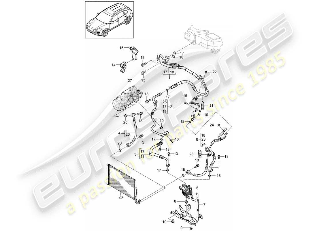 porsche 2012 (cayenne e2 92a) kältemittelkreislauf teilediagramm