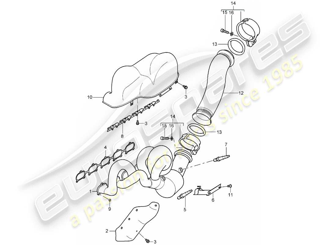 porsche 2006 (carrera gt) auspuffanlage - auspuffkrümmer - katalysator - zylinder 6 - 10 ersatzteildiagramm