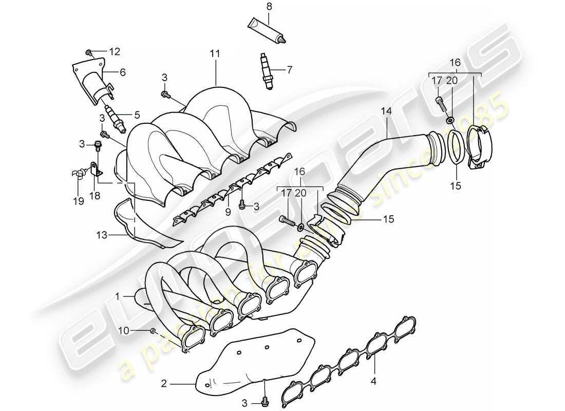 porsche 2006 (carrera gt) auspuffanlage - auspuffkrümmer - katalysator - zyl. 1 - 5 ersatzteildiagramm