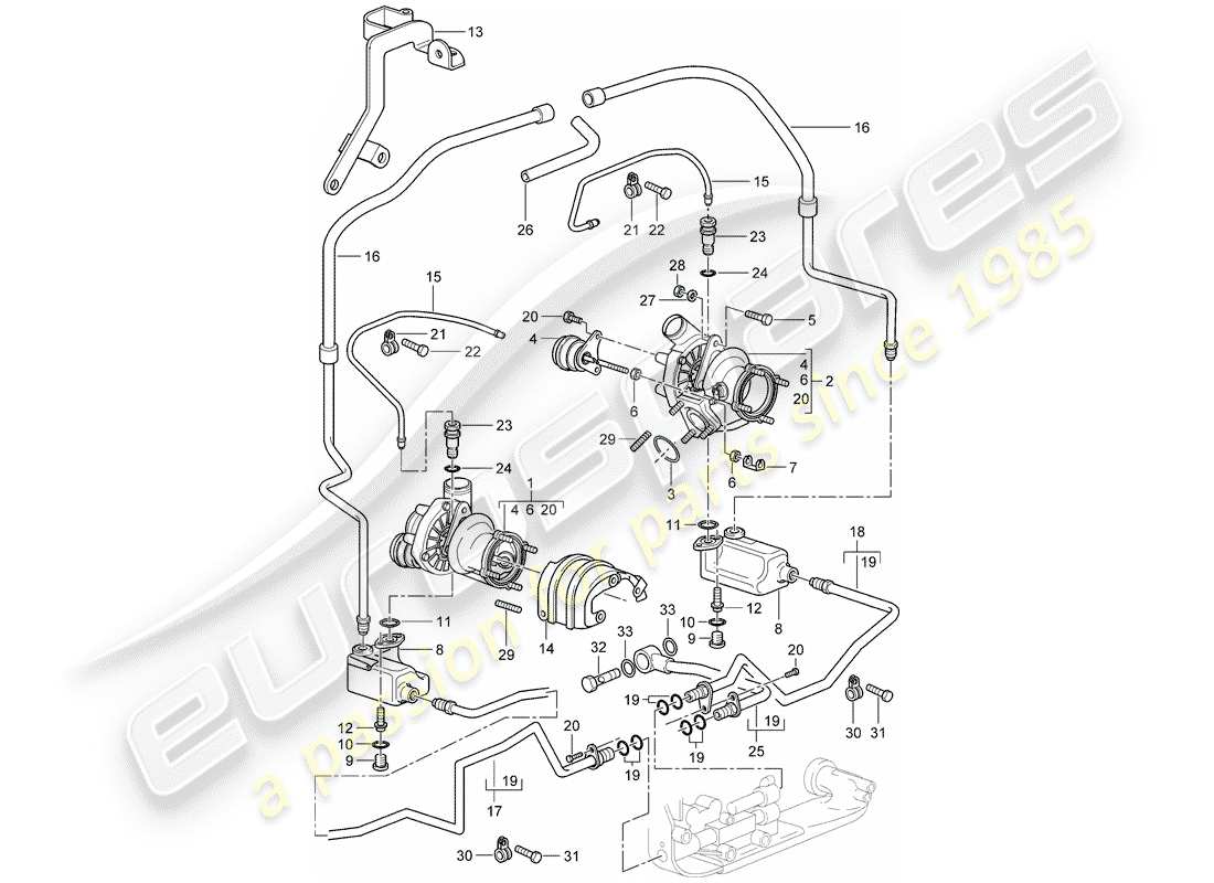 porsche 2002 (996 turbo / gt2) abgasturbolader - ölrohr - für - abgasturbolader ersatzteildiagramm