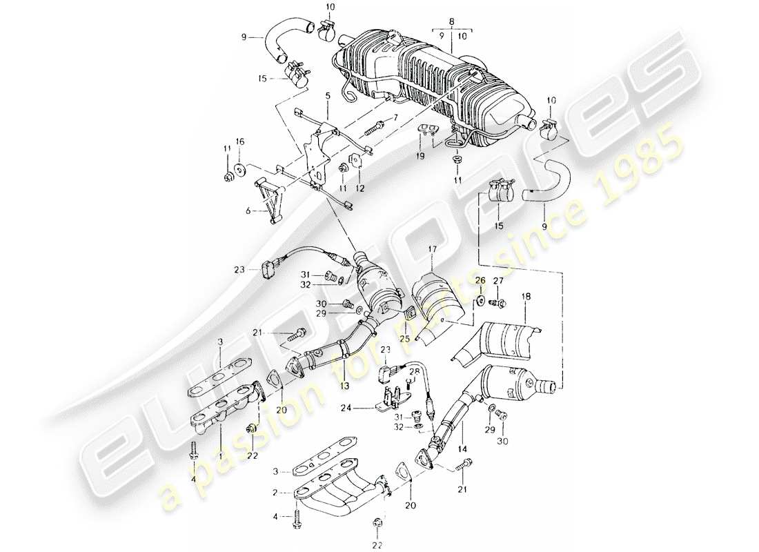 porsche 2003 (986 boxster) auspuffanlage - m 96.20 ersatzteildiagramm