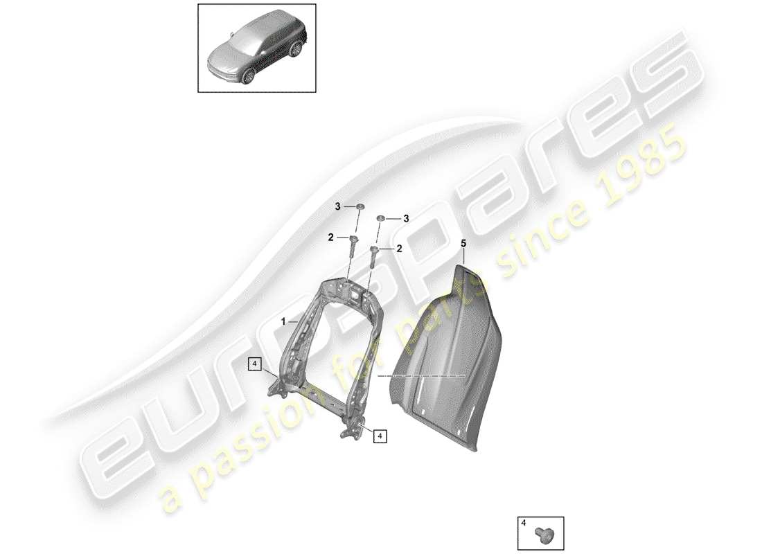porsche 2018 (cayenne e3 9ya/9yb) rahmen - rückenlehne ersatzteildiagramm