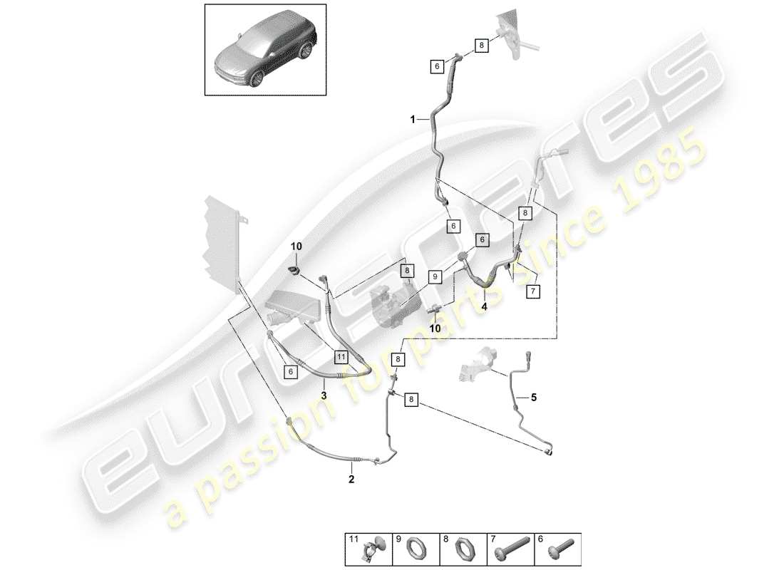 porsche 2018 (cayenne e3 9ya/9yb) kältemittelkreislauf teilediagramm