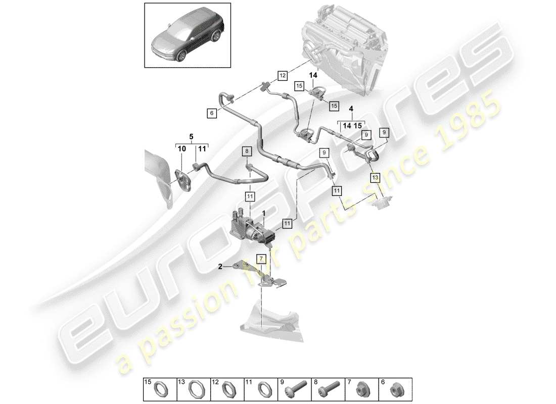 porsche 2018 (cayenne e3 9ya/9yb) kältemittelkreislauf teilediagramm