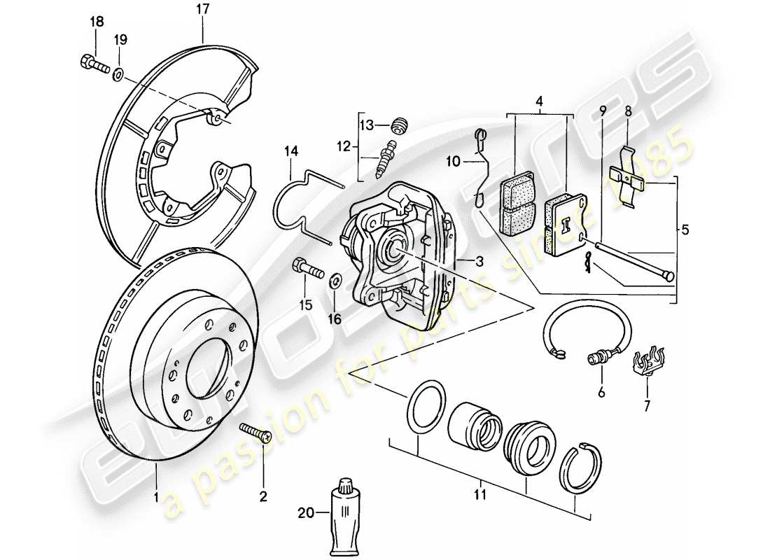 porsche 1988 (944) scheibenbremsen - hinterachse ersatzteildiagramm